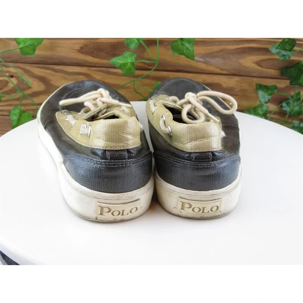Polo Ralph Lauren Sz 10 Boat Shoe Gray Coated Canvas Men Lace Up Lander Medium‎